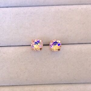 Topaz Pink Aurora Borealis + Rose Gold Crystal Earrings